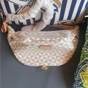 Geometric Patterned Cream and Gray Women's Bag